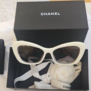 Chanel White Cat-Eye Sunglasses